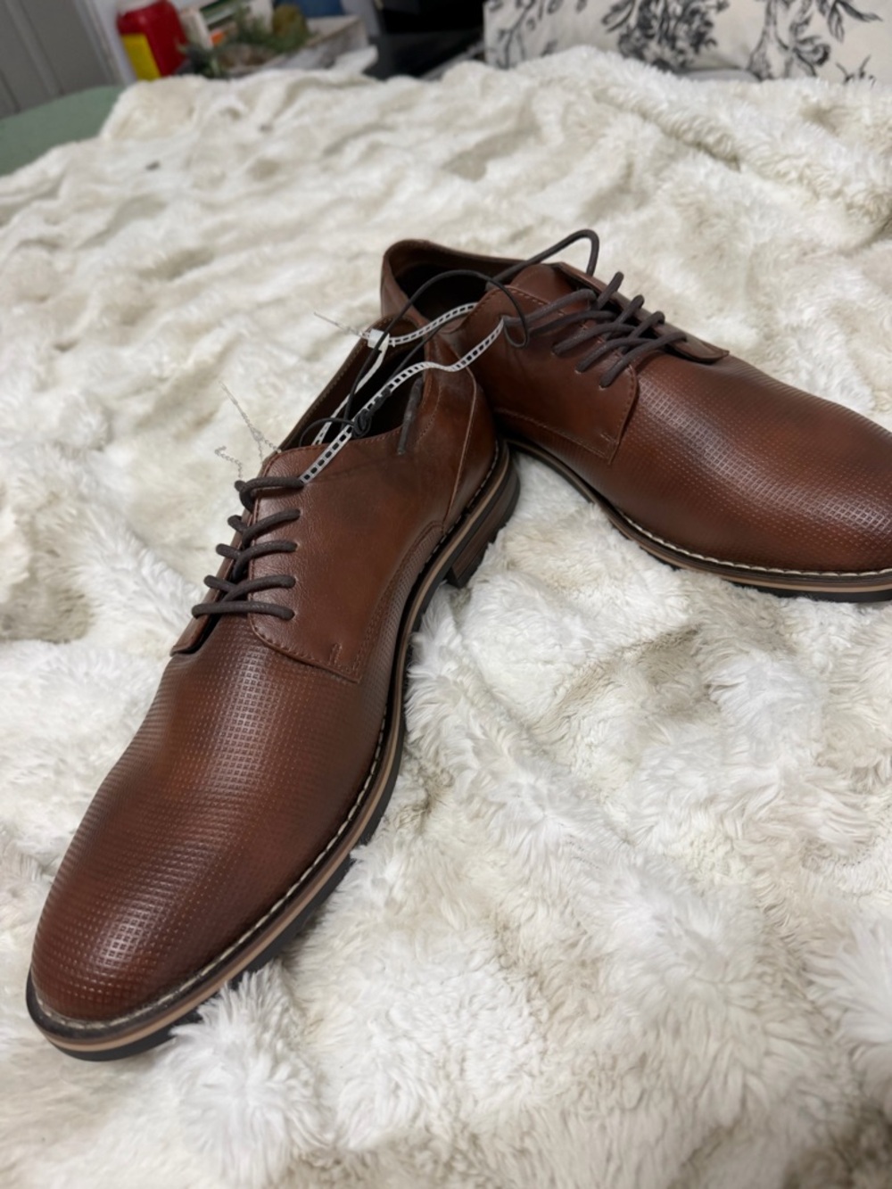 Men's Brown Textured Leather Derby Shoes - Lace-Up Dress Oxfords (NEW)
